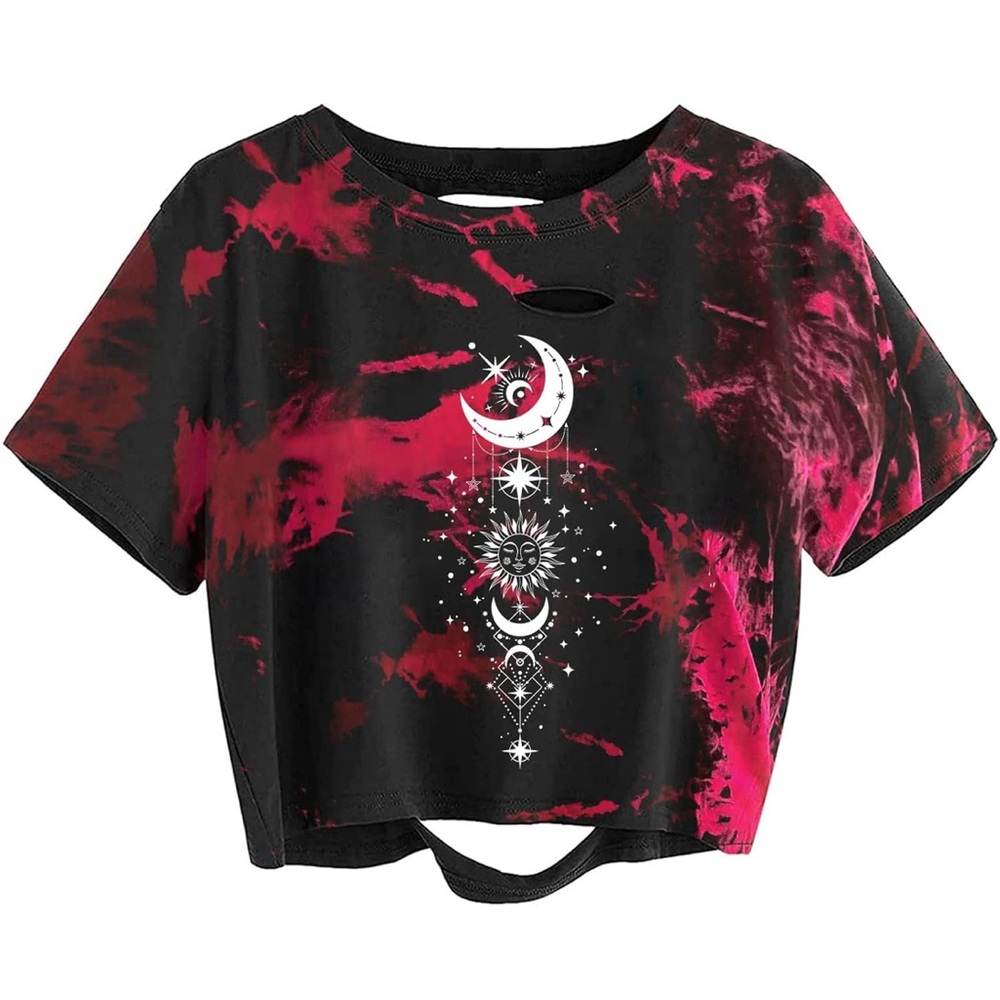 Women's Casual Short Sleeve Graphic Print Tie Dye Crop Top T Shirt 🖤🌙$16 FINAL